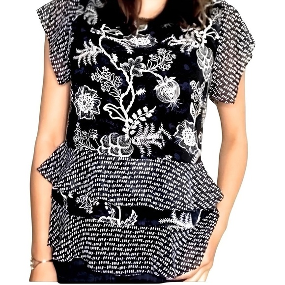 Cabi #5355 Floral Hybrid Blouse Black & White Size Small - Picture 1 of 9